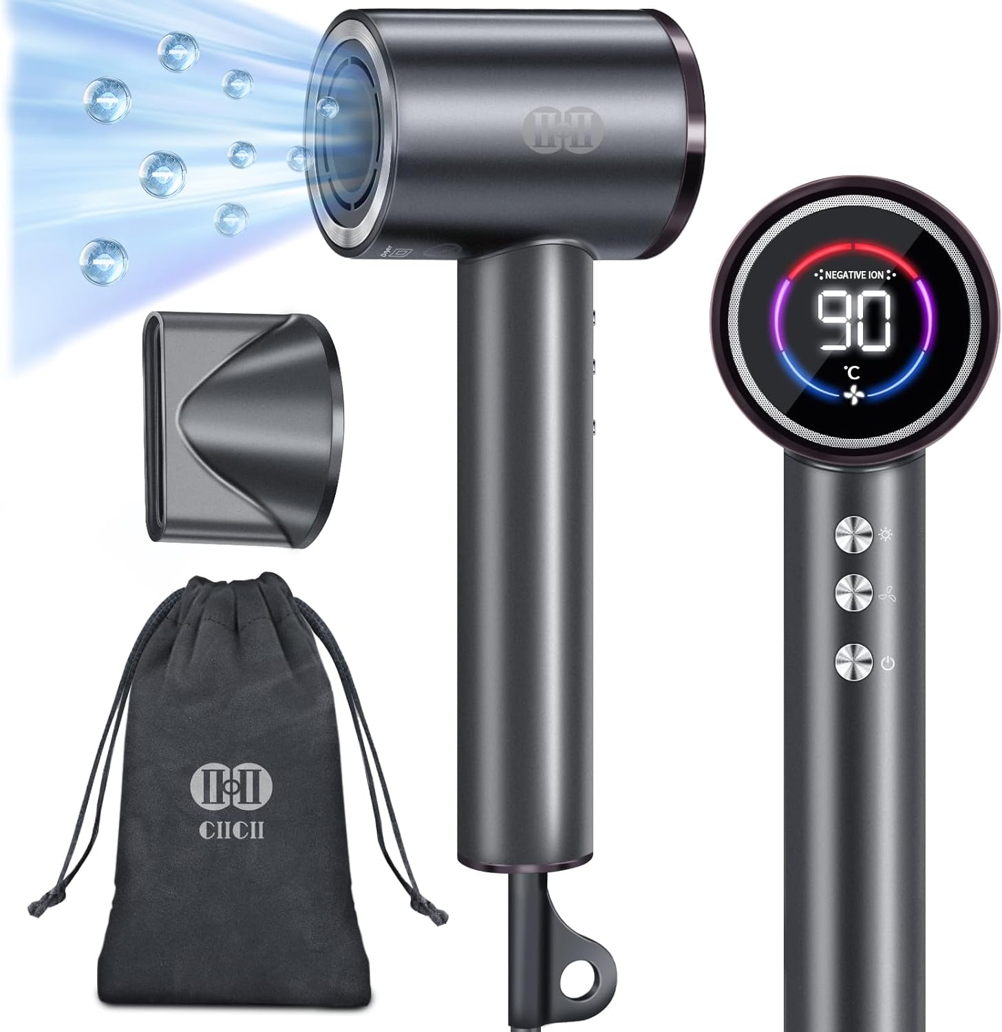CIICII Ionic Haardroger Professioneel, 120000RPM Föhn met Hoge Snelheid (1600W Borstelloos / 3-Snelheden / 5-Temp & HD-Display & Draagbare Reistas) Sneldrogende Haardroger voor Thuis Kapsalon (Zwart) CIICII Ionic Haardroger Professioneel, 120000RPM Föhn met Hoge Snelheid (1600W Borstelloos / 3-Snelheden / 5-Temp & HD-Display & Draagbare Reistas) Sneldrogende Haardroger voor Thuis Kapsalon (Zwart)