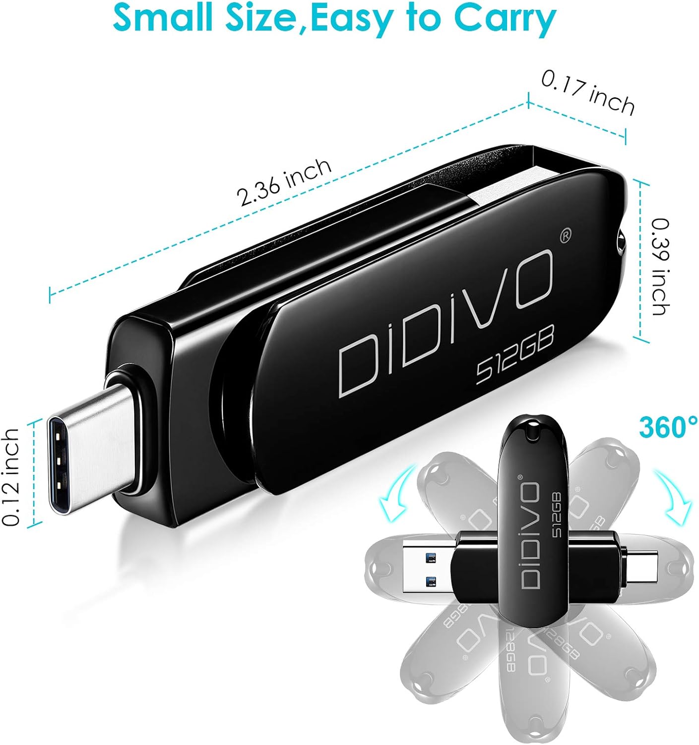 Flаѕh Dеаlѕ - 80% оƒƒ DIDIVO 512GB USB C Flash Drive Type C USB Flash Drive 2 in 1 Dual USB 3.0 Flash Drive High Speed Metal Thumb Drive USB Drive Memory Stick USB C 512GB for PC, Tablet, MacBook,USB-C Smart Phone