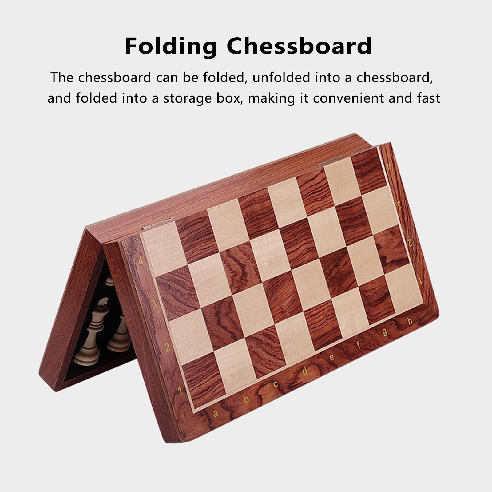 Scacchiera in Legno,15.3" Scacchiera Portatile con Slot di stoccaggio degli Scacchi,Facile da trasportare, Scacchiera Pieghevole per i Principianti e Adulti(Size:15.3 * 15.3 * 0.9in)