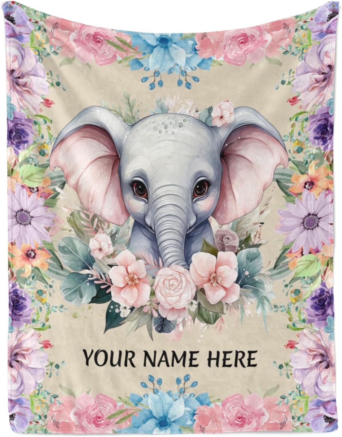 Customized Elephant Blankets and Throws, Personalized Blanket with Name for Girl Women, Soft and Comfortable, 60"" x 80""