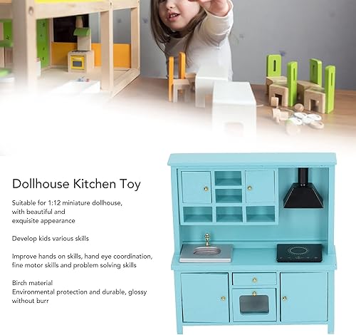 Miniatura 2 de Juguete de cocina de casa de muñecas, juego de muebles de cocina en miniatura realista de madera, juguete educativo para casa de muñecas en