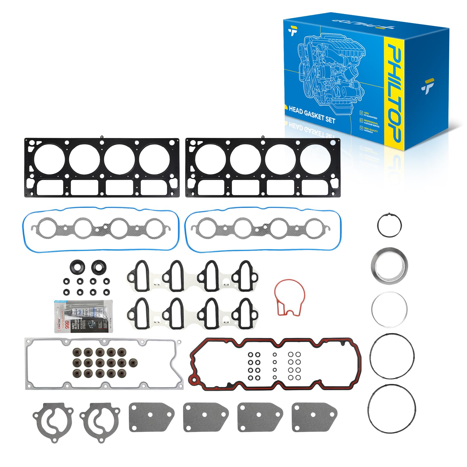 PHILTOP HS26190PT-2 Head Gasket Set Fit for Chevy Silverado 1500 Classic Tahoe Suburban 1500 Avalanche, GMC Sierra 1500 Classic Yukon XL 1500, Hummer H3, for 4.8L 5.3L Engine Cylinder Head Gasket Kit