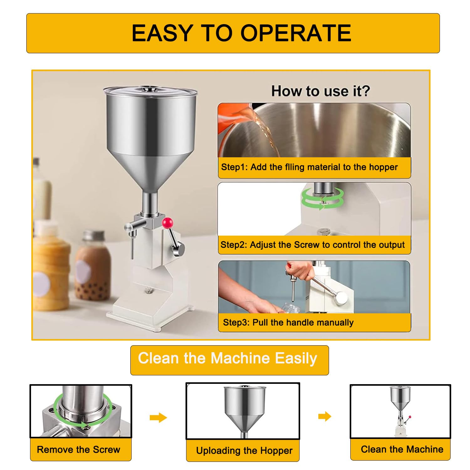 Riempitrice per liquidi, riempitrice regolabile per bottiglie da 1-20 ml, in acciaio inox per liquidi e paste, ideale per creme e bevande cosmetiche, adatta per uso da 10 a 100 ml