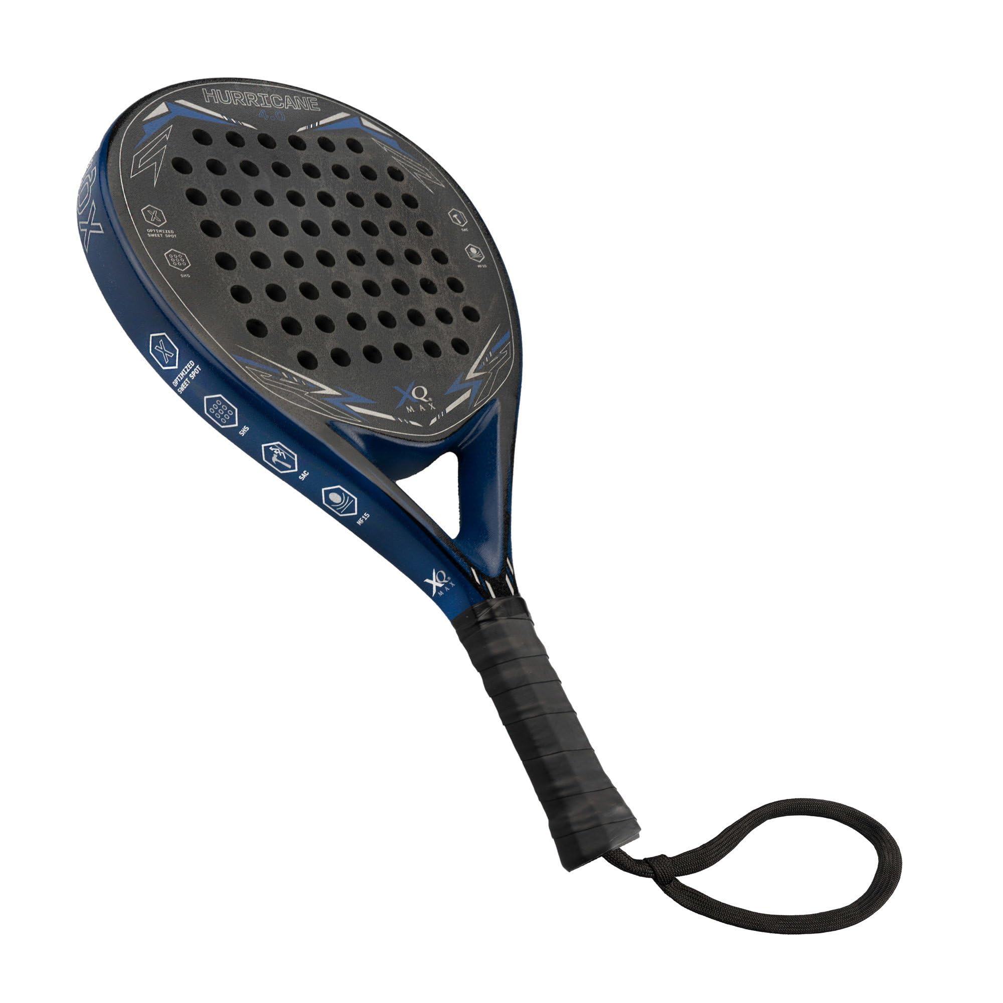 XQMax - Thunder Padel racket 2.0 zwart/rood, beginnersracket polsband, ronde vorm zoete spot, carbon, glasvezel en schuim