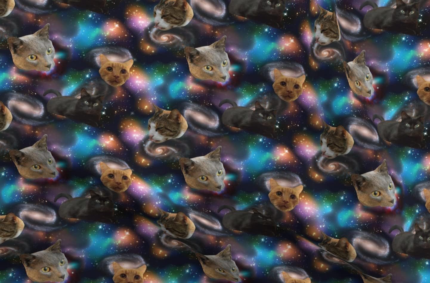 Spoonflower Fabric - Galaxy Cats Space Kitties Funny Animals Stars Printed on Organic Cotton Sateen Fabric by The Yard - Sewing Quilting Apparel Home Decor