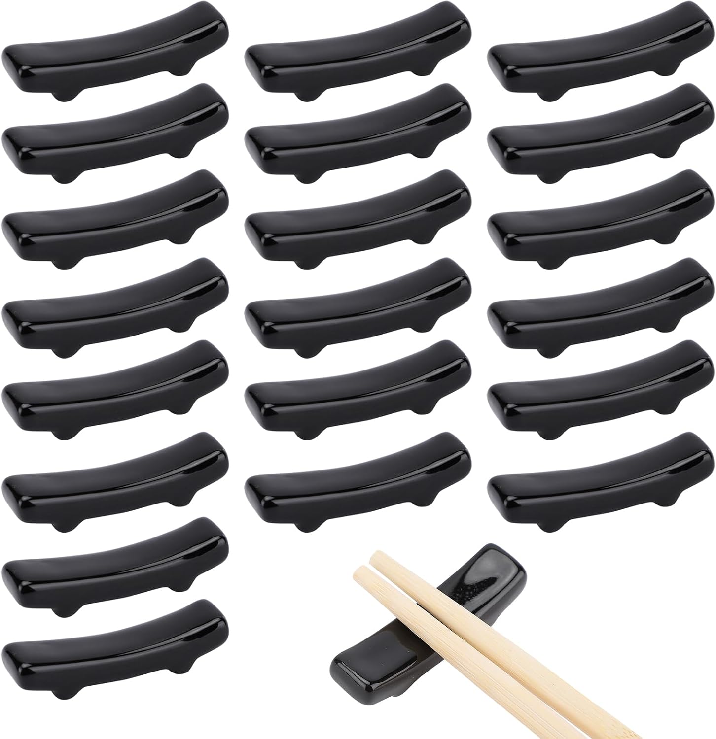 20 Pcs Chopstick Holder, Black Ceramic Chopstick Rest, Porcelain Chinese Chopsticks Holder for Chinese Food, Home, Hotel, Resta Countertop Ornaments