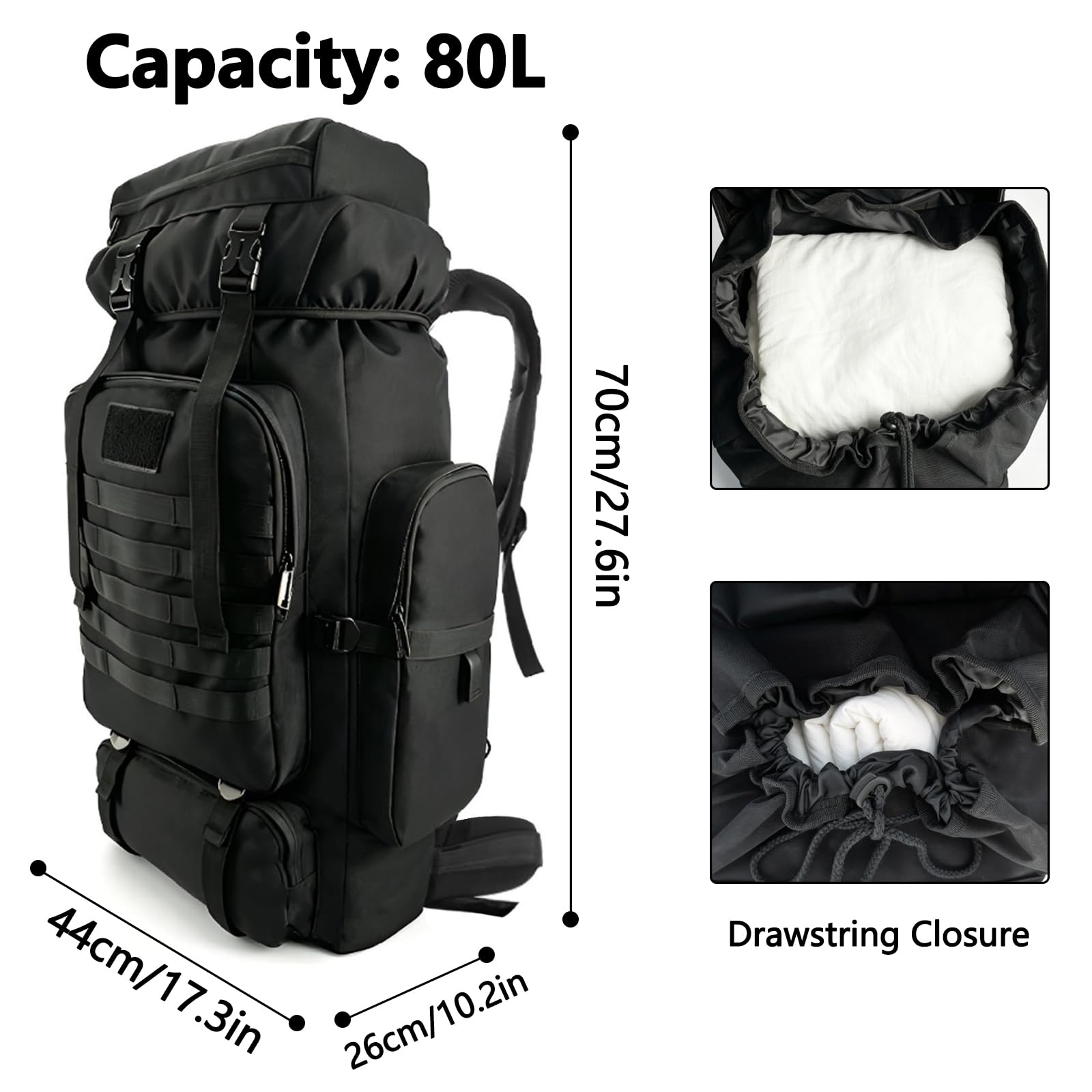 Zaino da trekking da 80 l, impermeabile, da campeggio, per uomini e donne, resistente, in tessuto Oxford 900D, grande zaino tattico militare per arrampicata all'aperto, zaino con zaino in