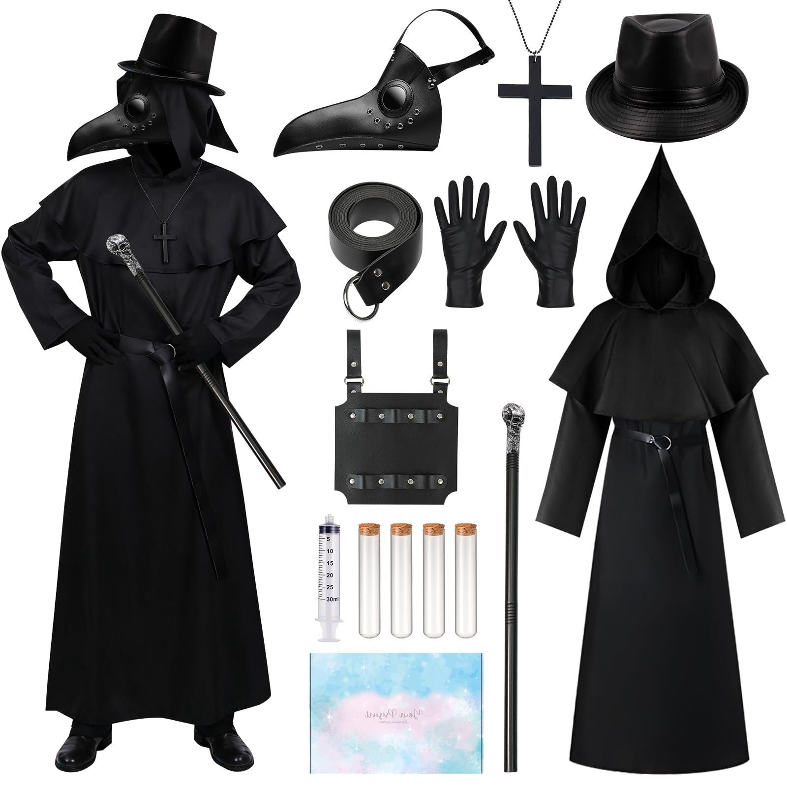 Disfraz Medico Peste Negra, Plague Doctor Costume con Máscara Peste Negra | Disfraz Medieval Steampunk, Regalo para Hombre, Disfraz Doctor Peste Hombre para Carnevale, Cosplay y Halloween