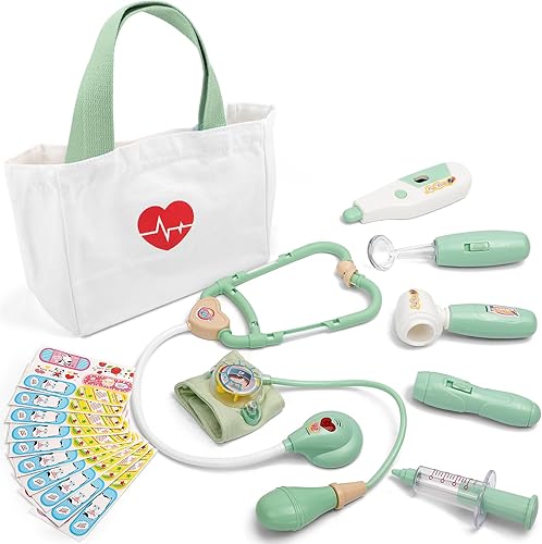 Liberry Kit médico para niños pequeños de 3 a 5 años, bolsa de doctor de 18 piezas, juguetes de simulación, kit médico duradero con estetoscopio de