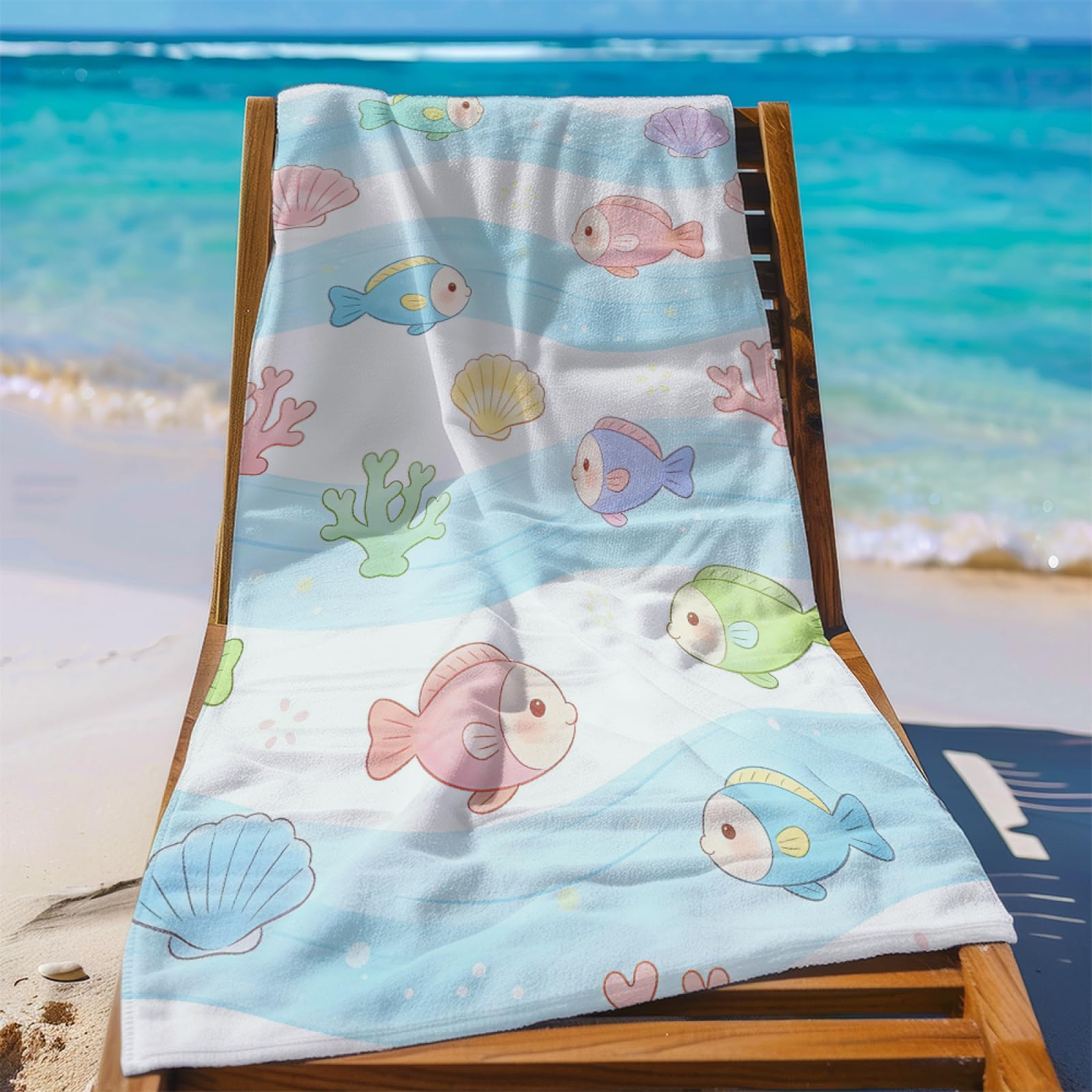 Drap de Plage XXL 200X200 Poisson Rose Dessin Animé Serviettes de Plage en Microfibre,Serviette Piscine Extra Large sans Sable pour Adultes Séchage Rapide