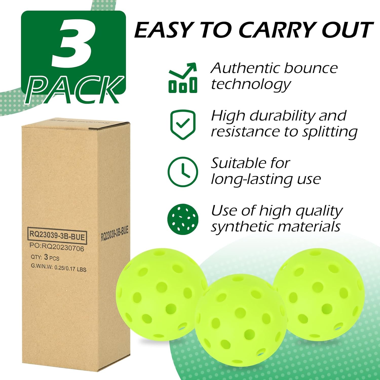 Outdoor Pickleball Balls 3/12/48 Pack, 40 Holes High Bounce Pickleballs with Mesh Bag, Durable Outside Pickle Ball for All Paddles & Courts - Multi-Color Options