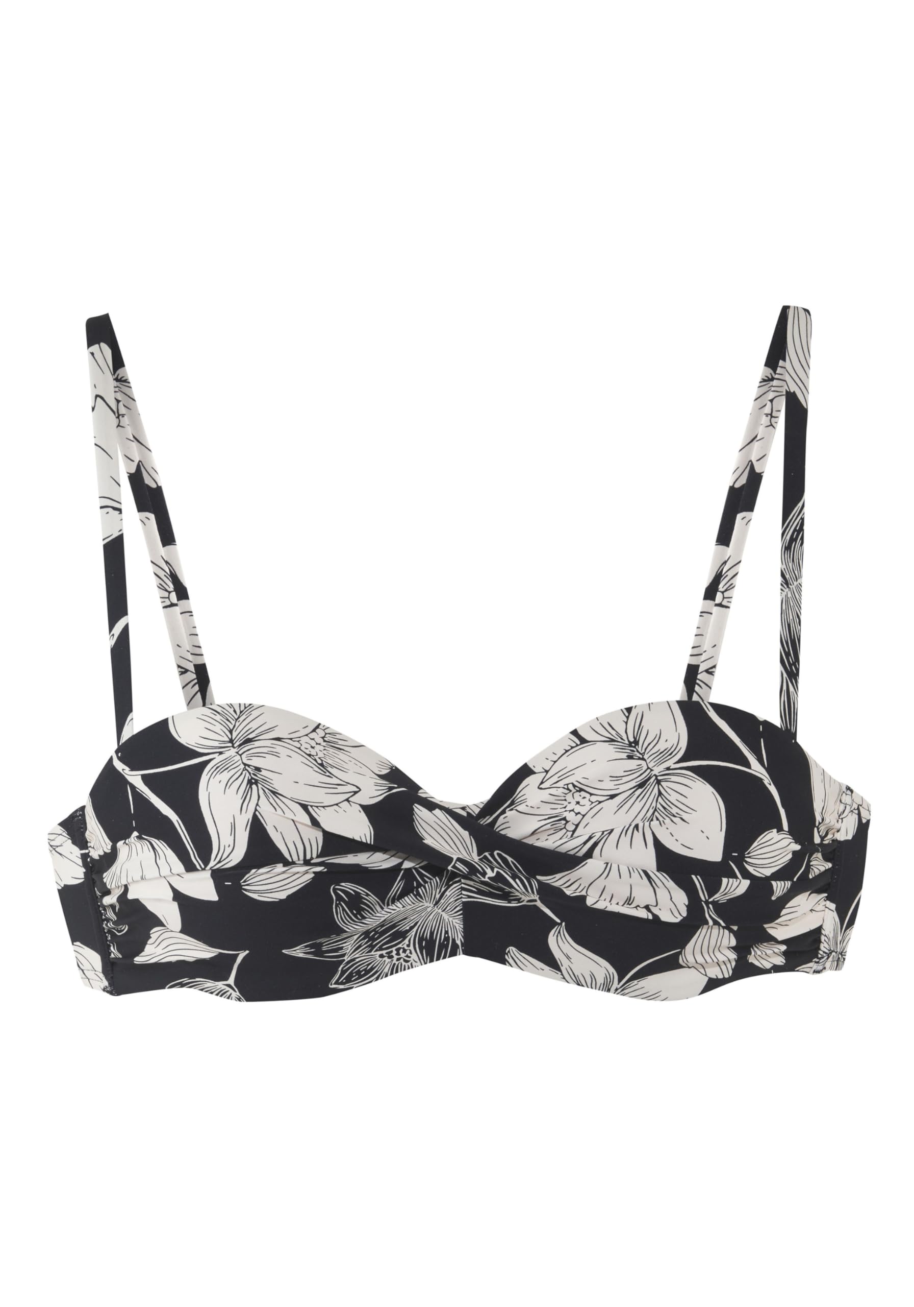 s.Oliver Black and White Floral Underwired Bandeau Bikini Top, Black-Creme, 12/D
