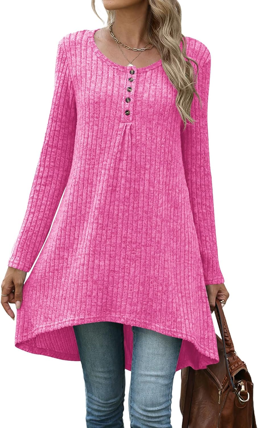 Naggoo Long Tunic Tops for Women for Leggings Long Sleeve Henley Shirts High Low Fall Sweaters M-3XL - Image 3