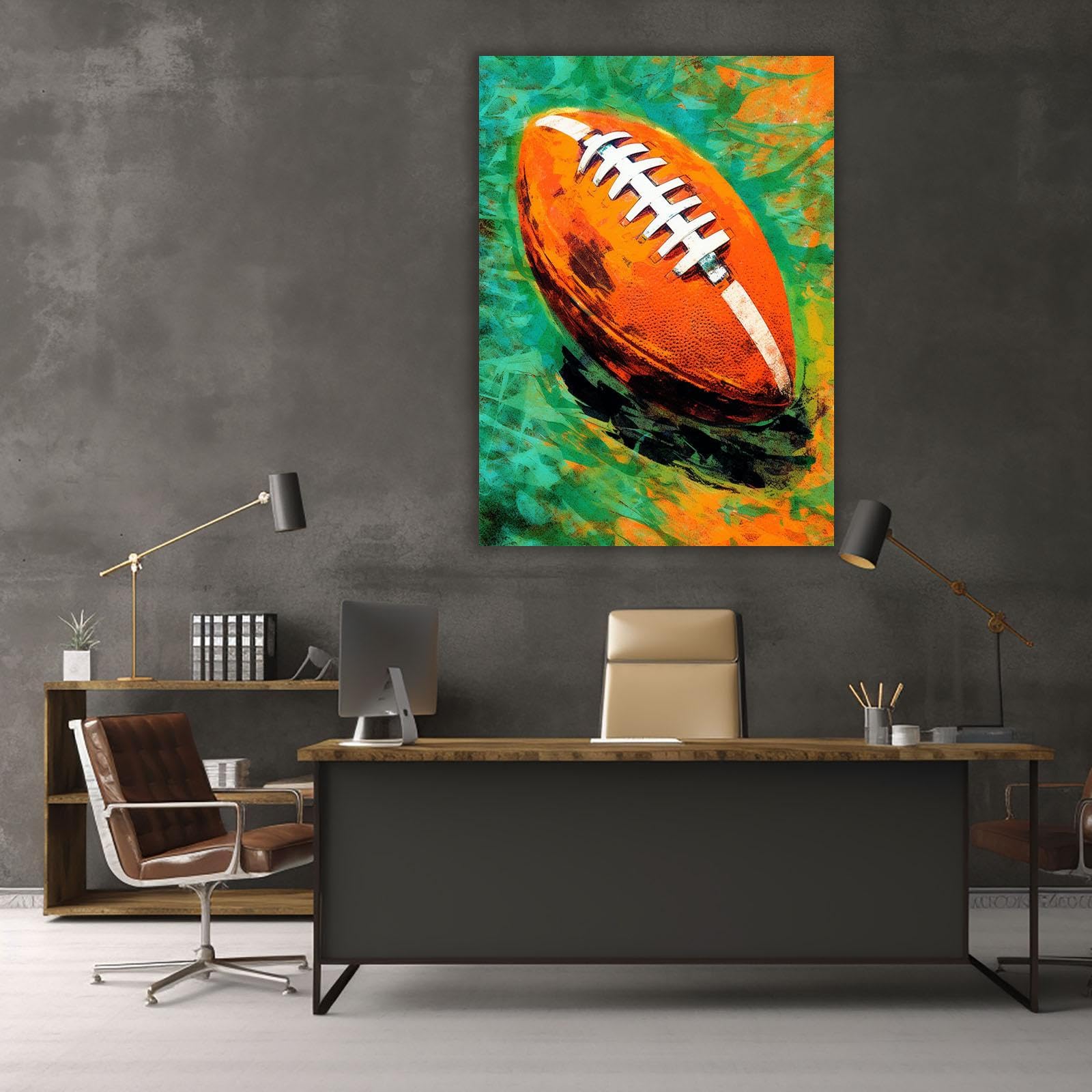 veces Pósteres de fútbol para dormitorio de niños, decoración motivacional de fútbol de rugby verde y naranja, póster de dormitorio para habitación de adolescentes, impresiones deportivas, 60 x 90 cm,