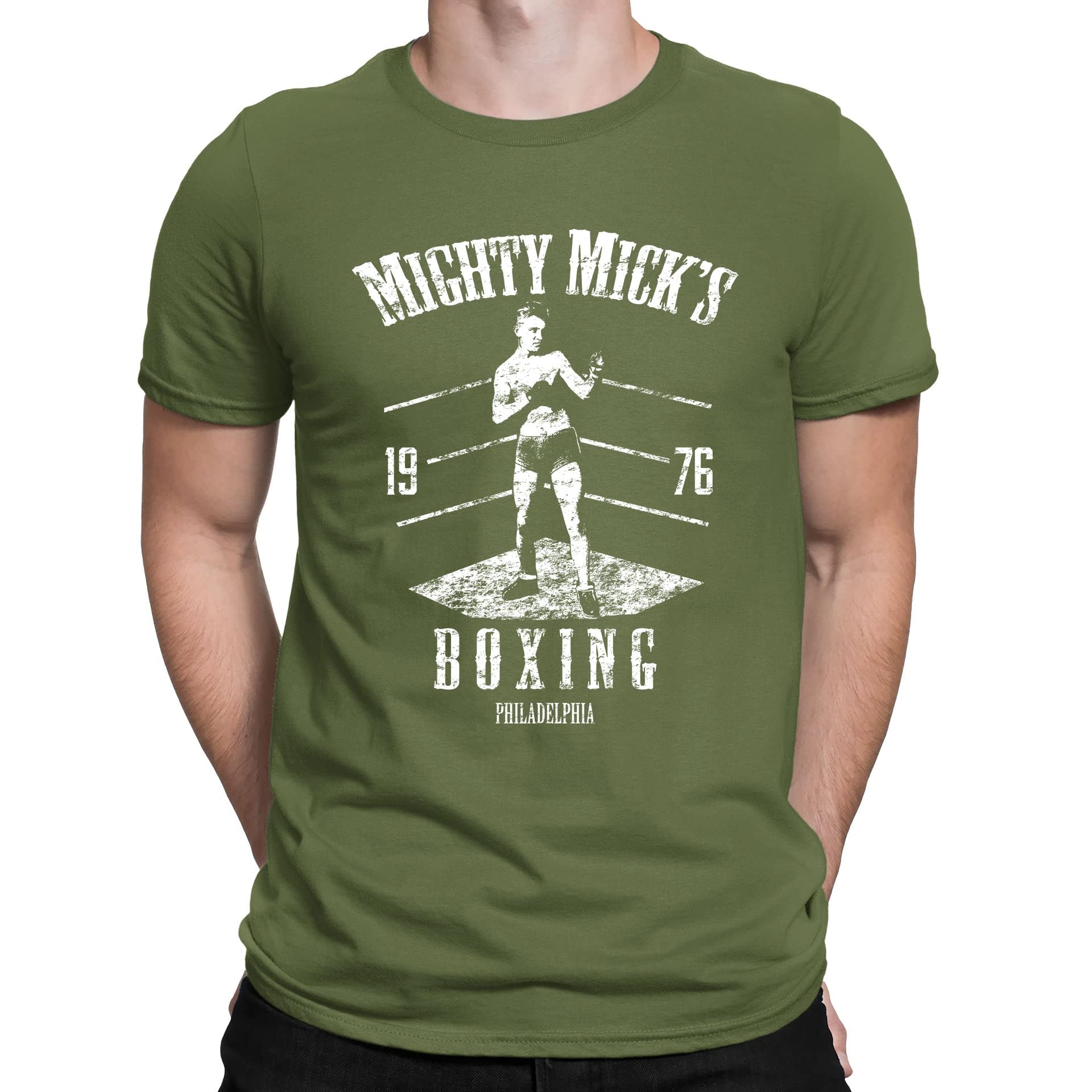 Mighty Micks Boxing Gym Rocky Movie Inspired Mens T-Shirt Khaki (XL)