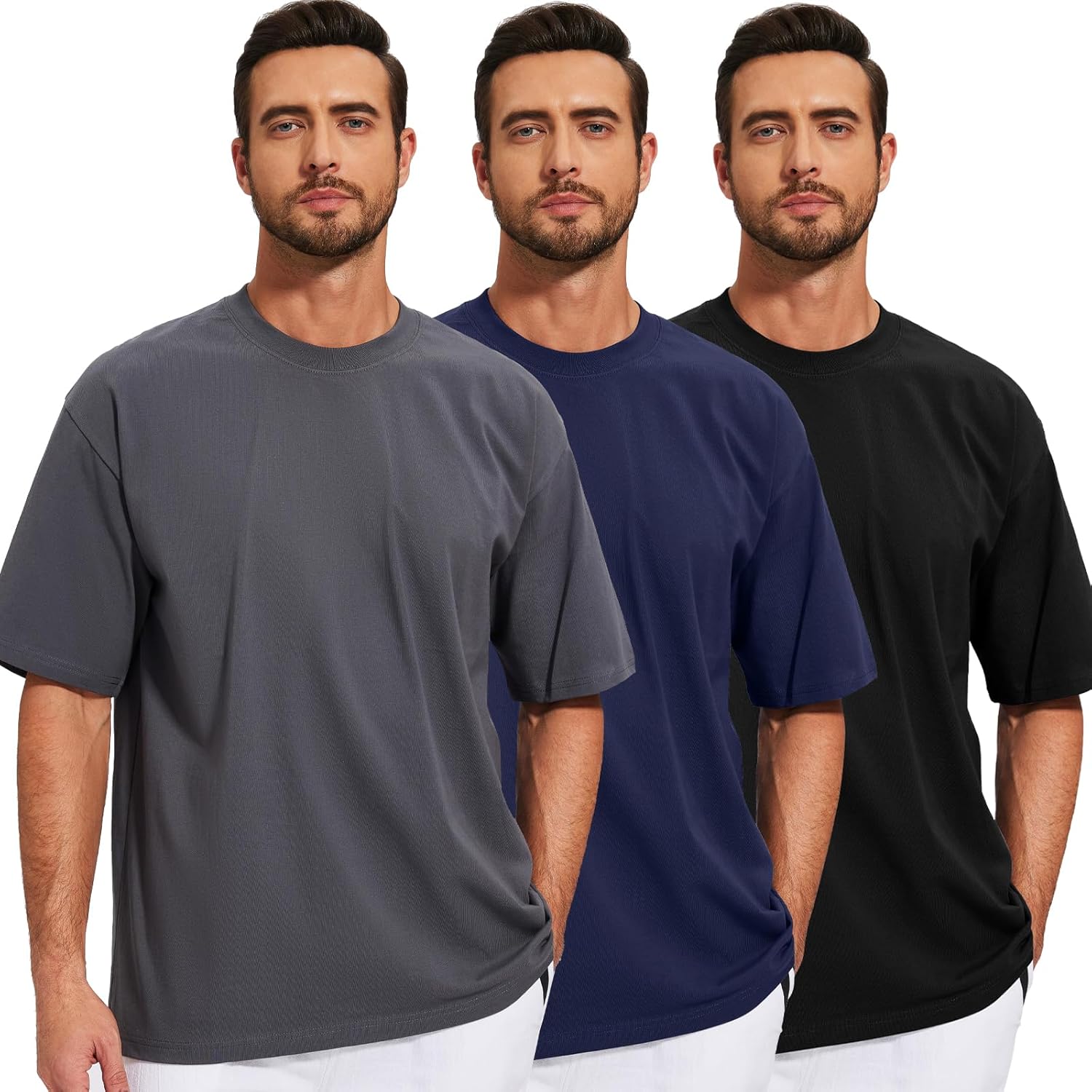 Men's Oversized T-Shirts Cotton Tee Heavyweight Unisex Short Sleeve Crew Neck Loose Fit Basic Tops - Image 2