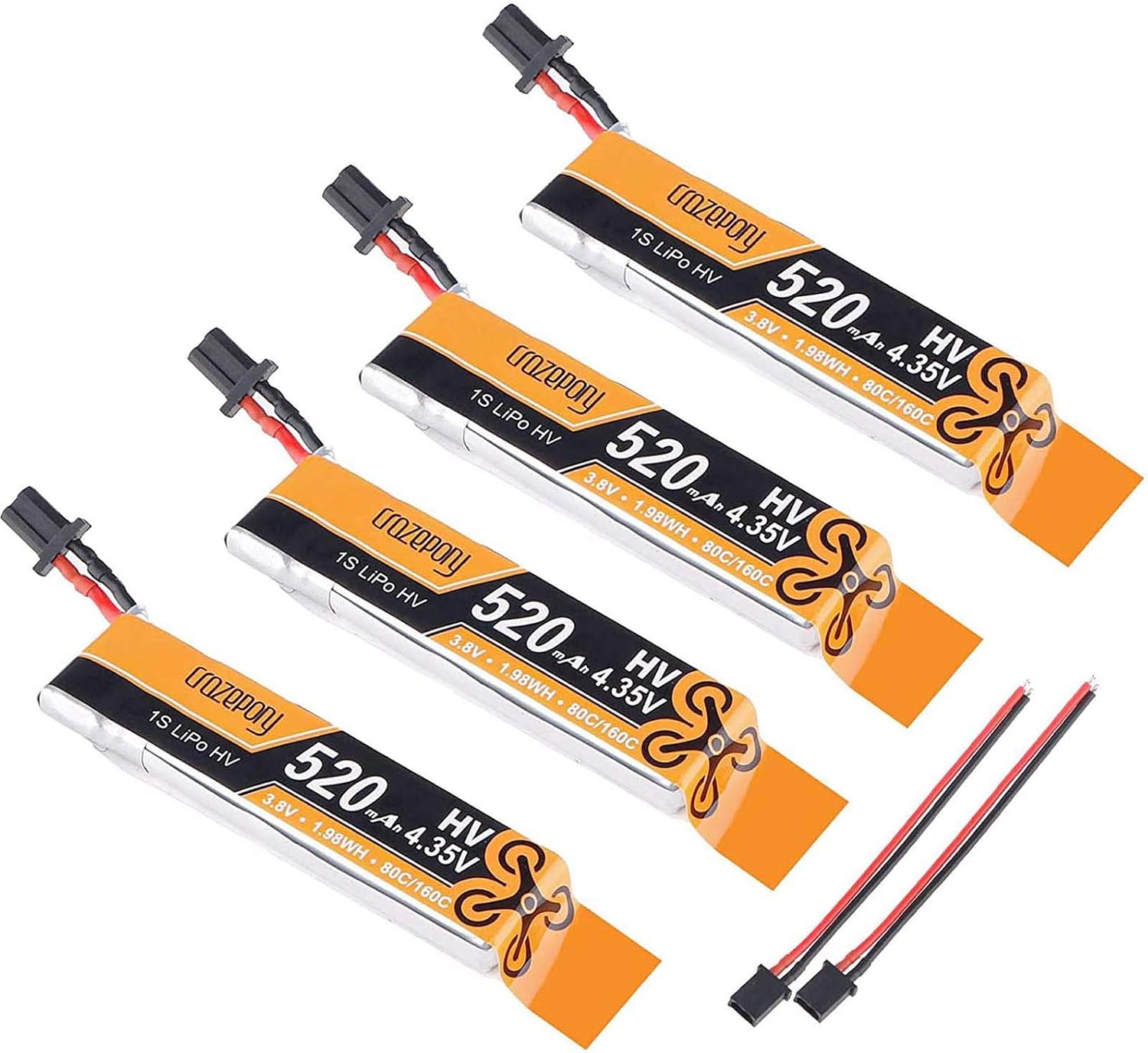 Makerfire 520mAh 1S HV Lipo Battery 80C 3.8V LiHV with GNB27 Connector for FPV Tiny Whoop 1S Brushless Whoop Drone Like Meteor75 Tinyhawk(4Pack)
