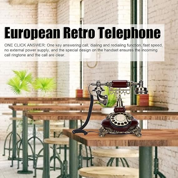 Retro Phones European Royal Dial Landline Telephone One Click Answer Clear Call Perfect for Home Office Coffee Shop Bar Decoration Desk Rotary Dial Hand Set