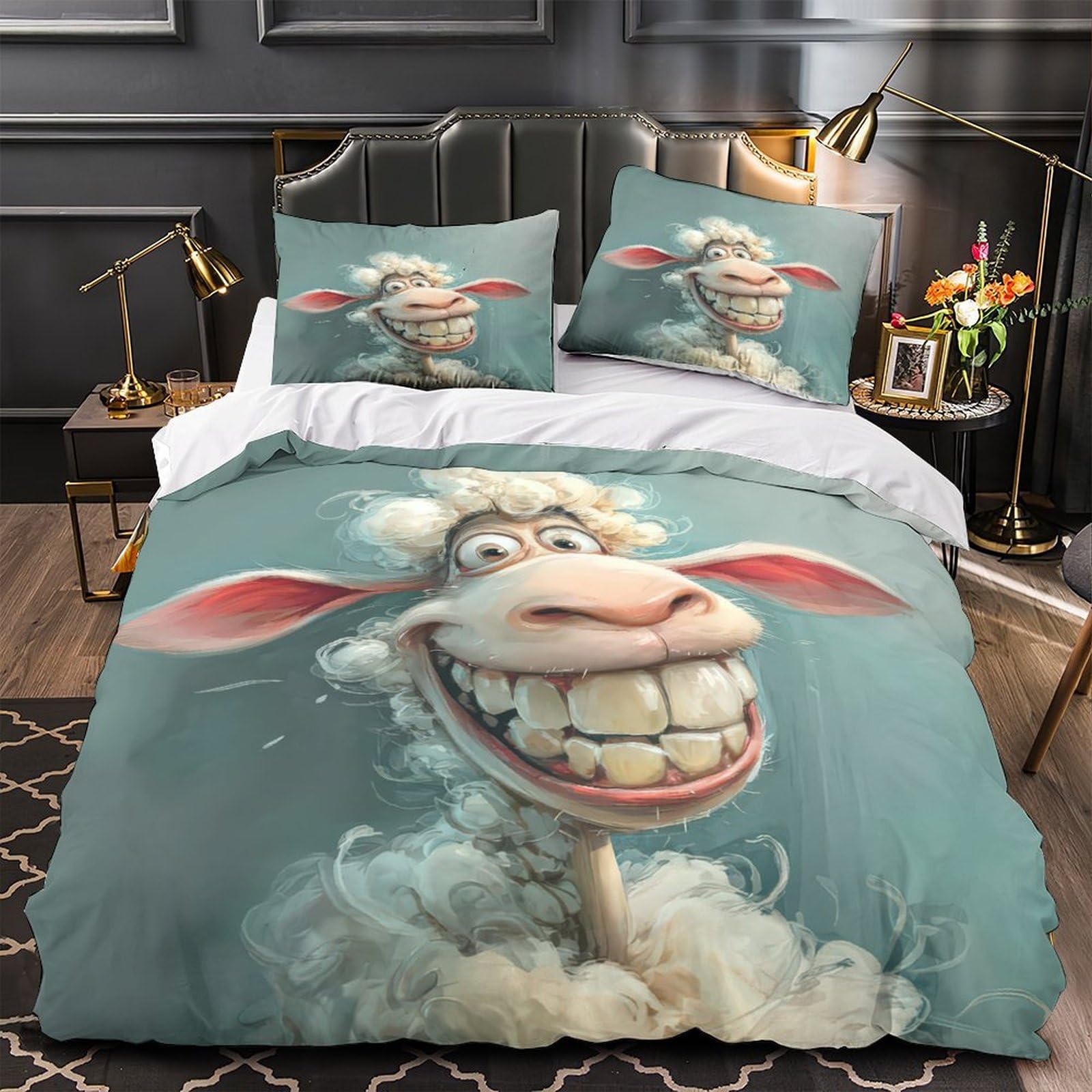 Mouton Housse de Couette 3D Microfibre 140x200 Parure Lit Enfant Single