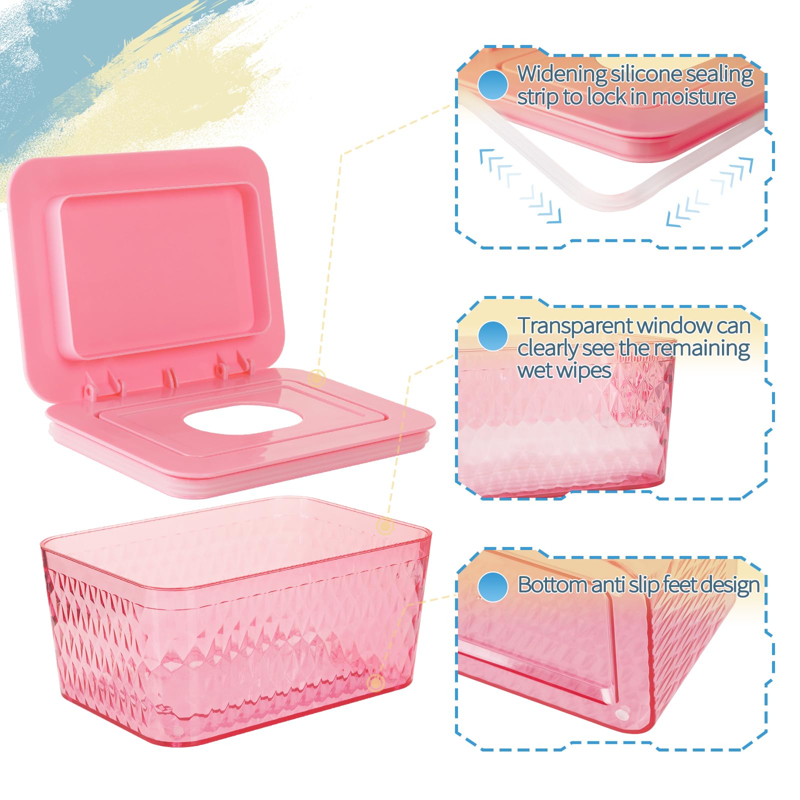 Lot de 2 distributeurs de lingettes à une main, rose | Récipient à lingettes étanche pour salle de bain, antidérapant, garde les lingettes fraîches