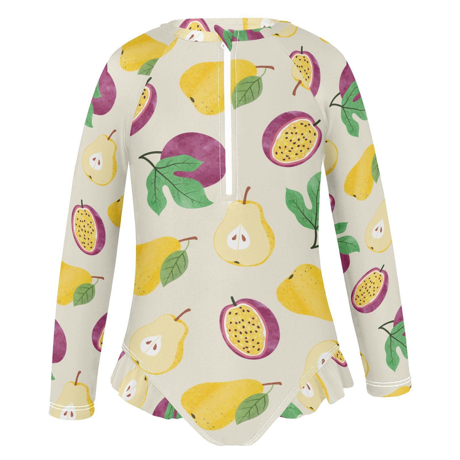 Ollabaky Baby Girls Long Sleeve Swimsuit Watercolor Pear and Passion Fruit One Piece Bathing Suit Rash Guard UPF50+ Toddler Girl Swimwear, 11-12T Multi