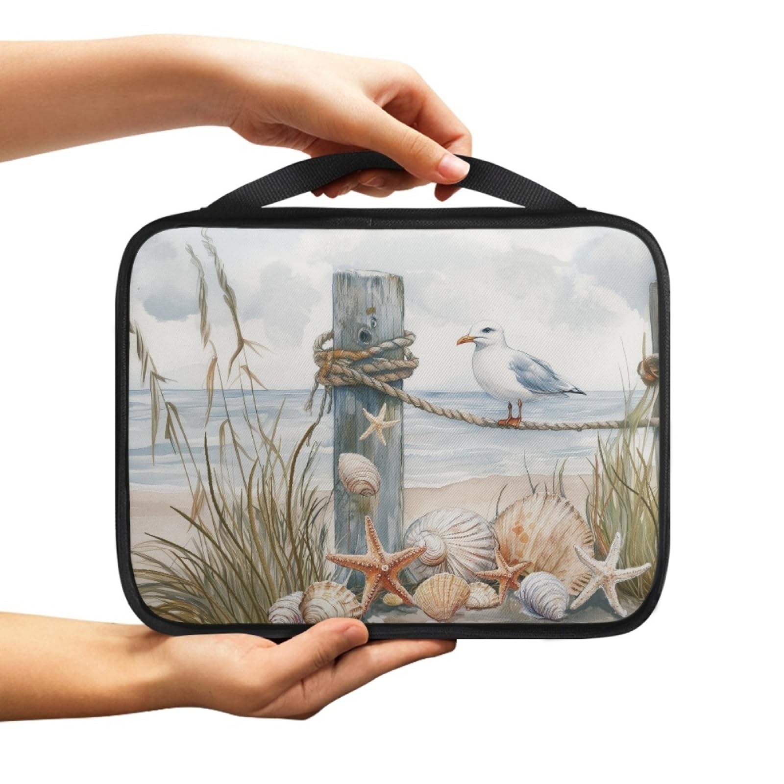 Custodia Libro Shell Blu Beige Copertura Bibbia con Manico Cerniera Tela in Poliestere per Uomo Donna Porta Libro Grandi Capacità Custodia per Libri 27.5x22.5x5.5 cm