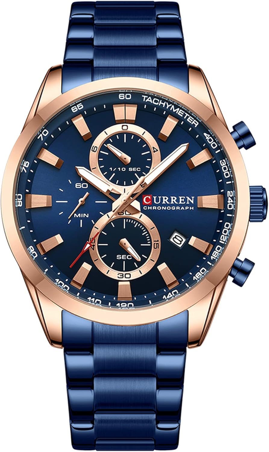FANMIS Mens Luxury Watches Business Chronograph Dress Waterproof Leather Strap Analog Quartz Wrist Watch