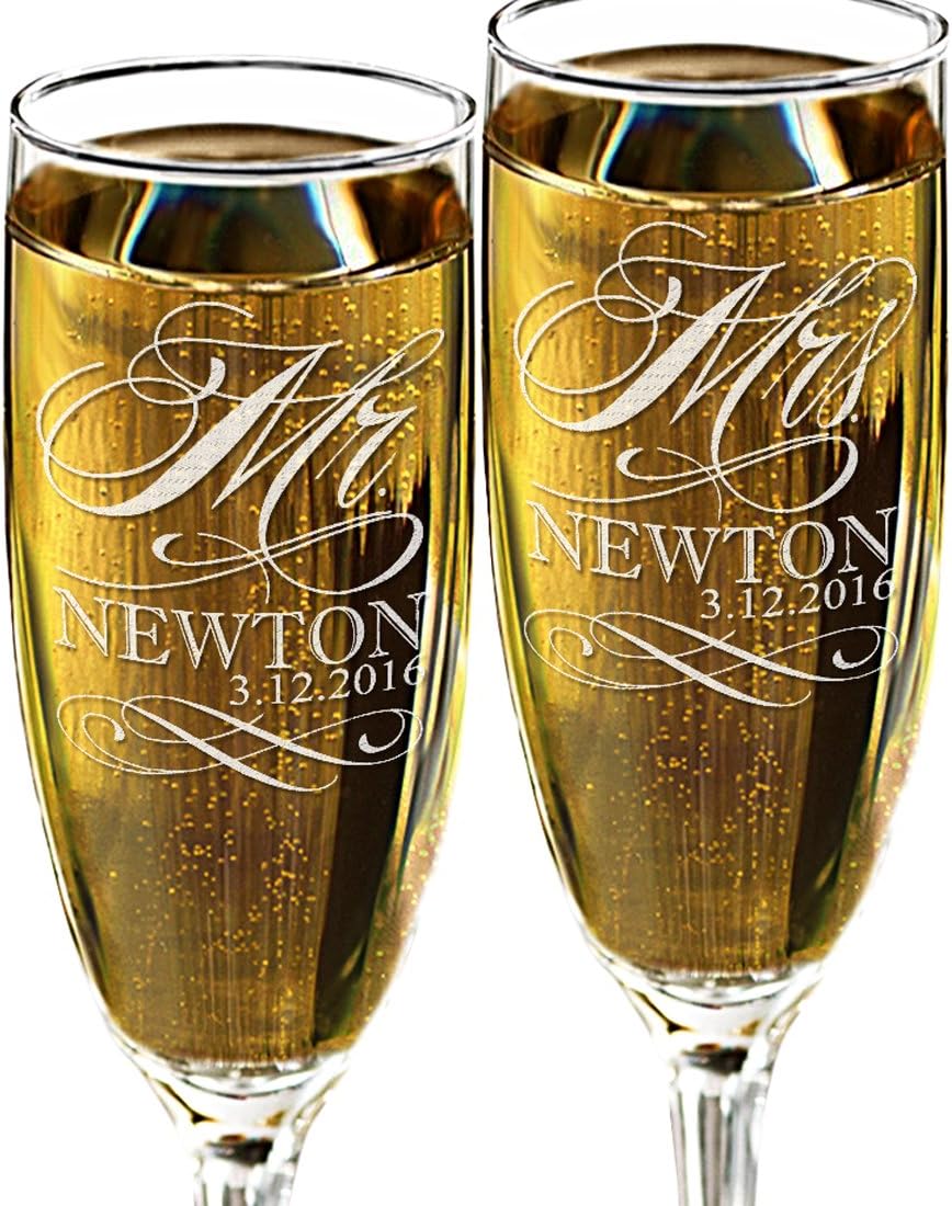 Mr and Mrs Champagne Wedding Glasses, Set of 2