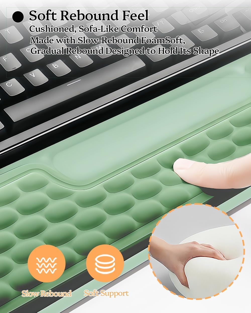 Wrist Rest for Computer Keyboard, 2 in 1 Keyboard Wrist Support Pad, Memory Foam Keyboard Riser Holder Lift Tray with Wrist Pad for Easy Typing for Office Desk, Home, School (Square Green)