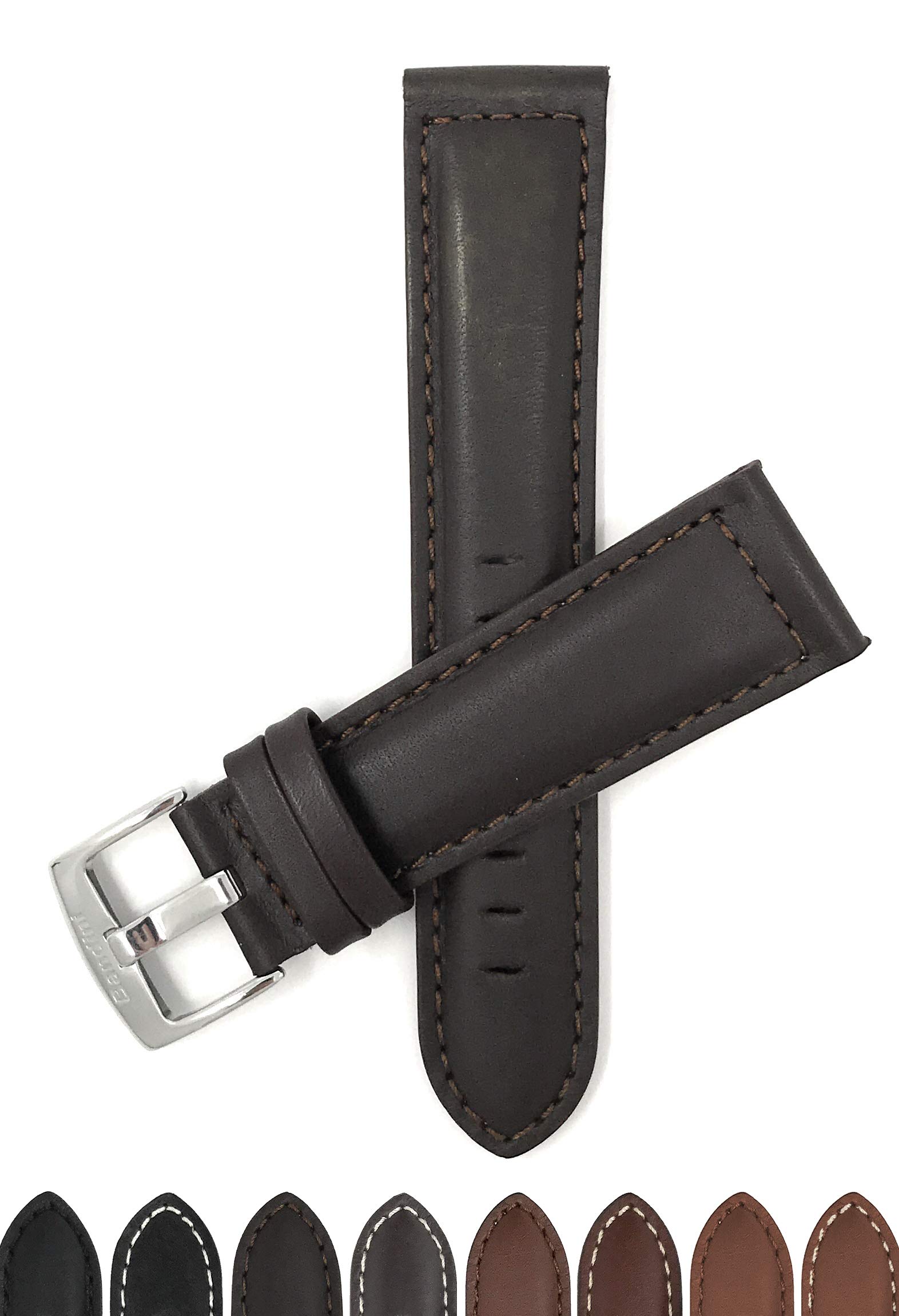 Bandini Mens XL Extra Long Leather Watch Band or Regular Strap, Classic or Buffalo Pattern - 4 Colors, With or Without Stitch - 18mm 20mm 22mm 24mm