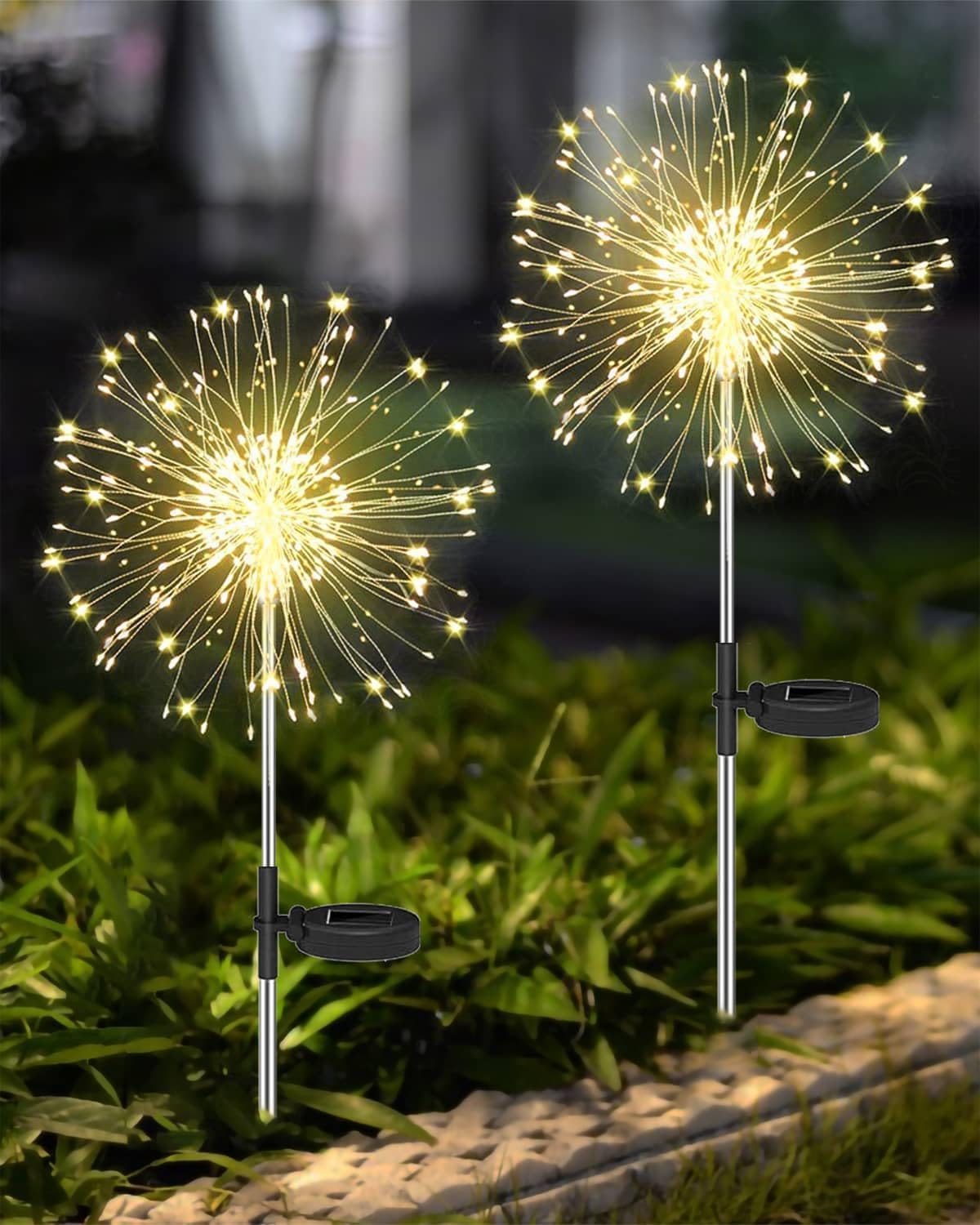 Gartendeko Solar Gartenleuchte Außen, 2 Stück 120 LED Solarleuchten Feuerwerk 8 Modi Gartenleuchten Solar Wasserdicht Pusteblume Gartenstecker für Terrasse Rasen Garten Deko