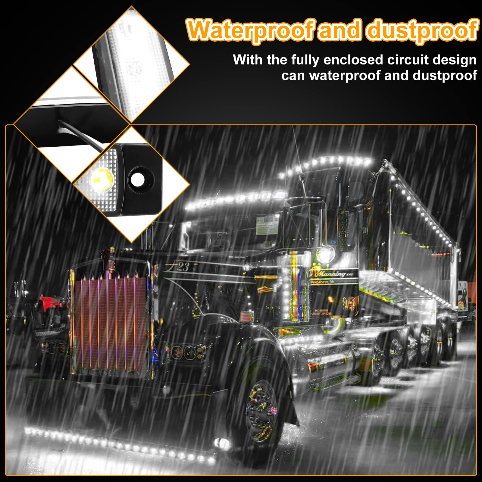 4x 12v 8 LED Indicatori Laterali Luci Ingombro Arancio Per Camion Telaio Camper