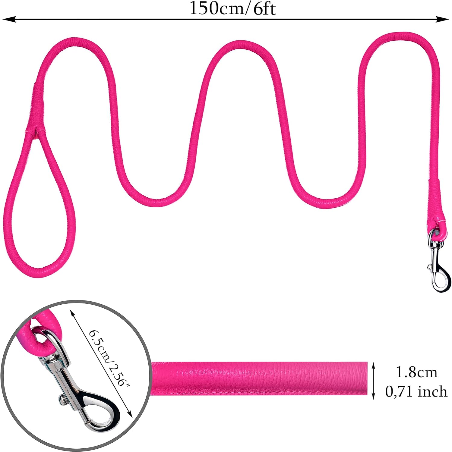 OOPSDOGGY Rolled Leather Dog Lead 6ft Heavy Duty Training Leash for Small Medium Large Dogs & Puppy Black Brown Red (Pink, Small)