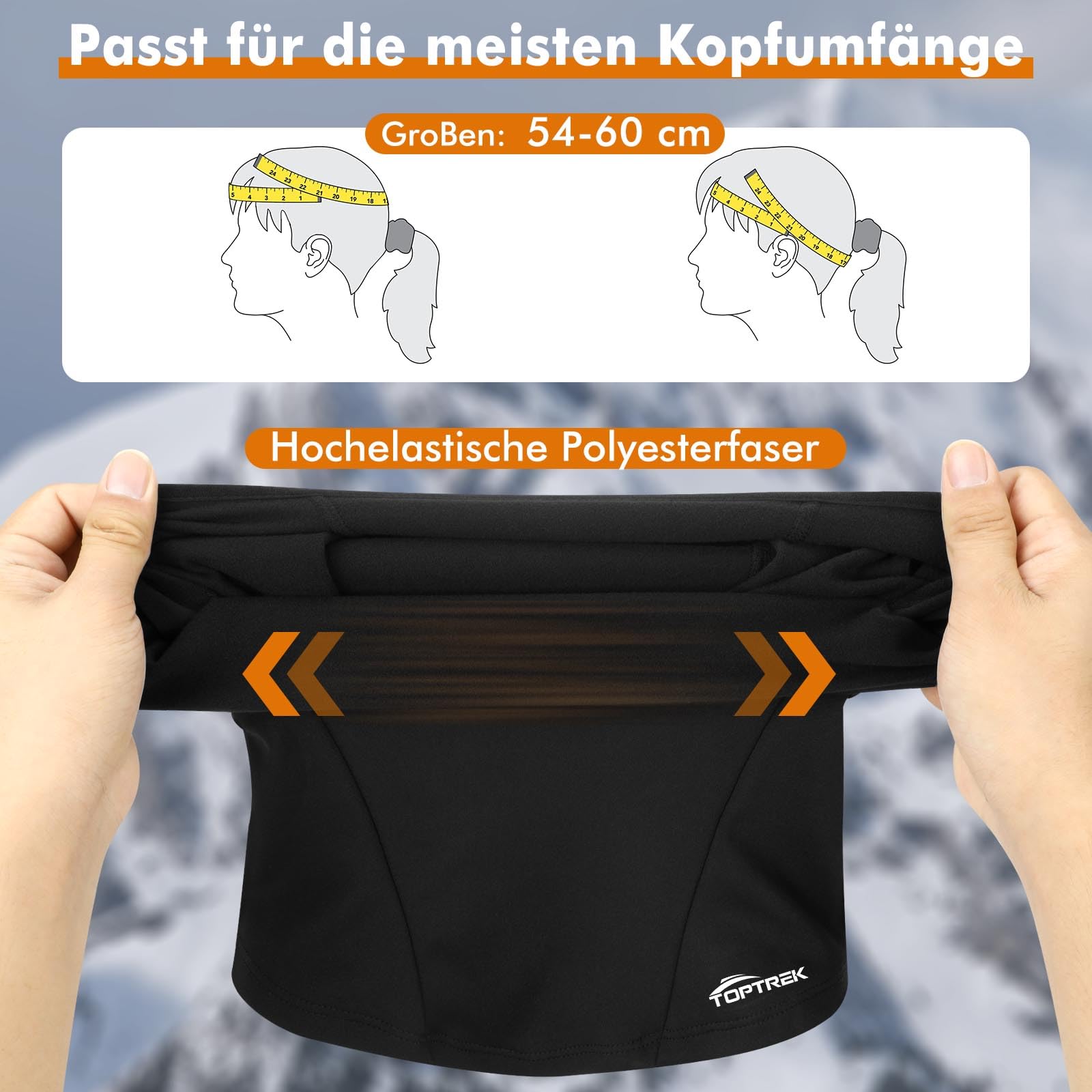Toptrek Balaclava zimowa, zimna i wiatroszczelna maska na twarz, narciarska, na rower, snowboard, motocykl, oddychająca maska na twarz dla mężczyzn i kobiet, czarny, 55-60