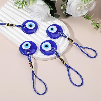 Nogeqi 4PCS Evil Eye Charm Hanging Pendant for Good Luck Protection, Blue Evil Eye Car Charm Decor Car Accessories with Ropes for Window Door Wall Home and Office Decoration