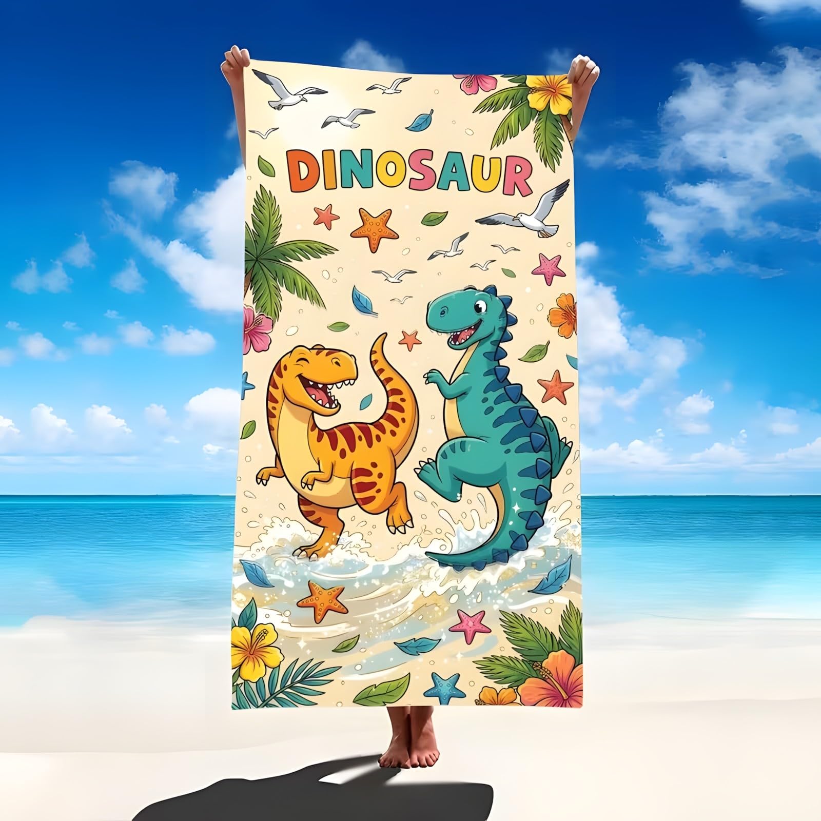 YZQGLHP Cartoon Dinosaur Microfibre Beach Towel Beach Beach Bath Towel Quick Drying, Lightweight, Sand-Free, Durable, for Pool, Gym, Camping, Travel Towel 180x200cm