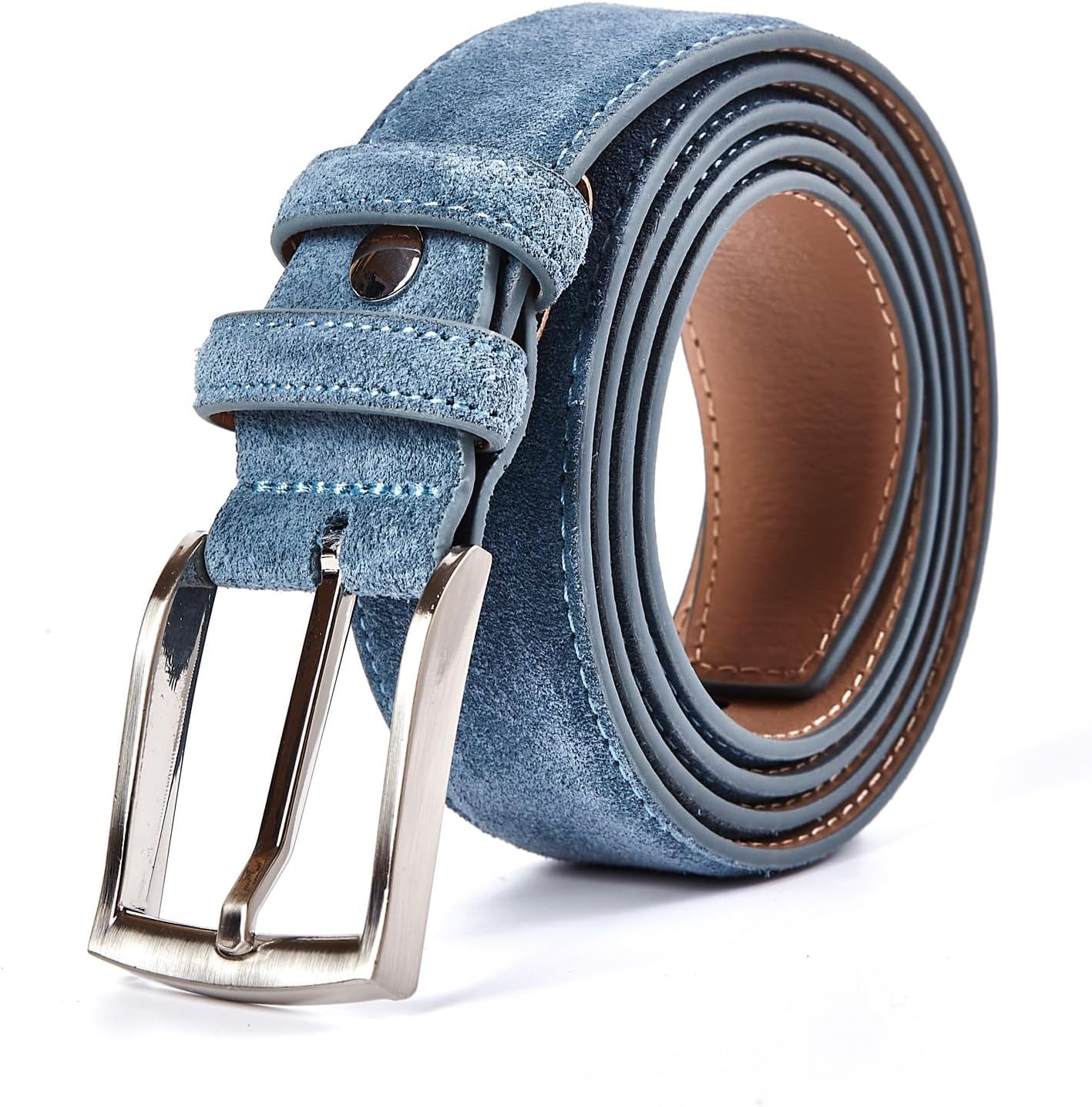 Ximraood Genuine Suede Leather Belt for Men, 1 3/8" Wide Dress Casual & Golf Belt