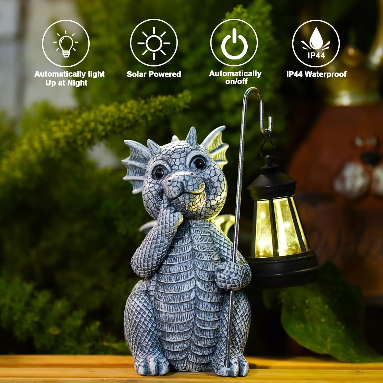 Goodeco Dragon Statue with Solar Lantern - Garden Decor for Lawn, Patio, and Yard - 8.3 inches Dragon Gifts & Outdoor Decorations - Image 6