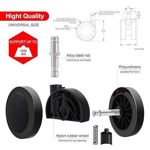 Miniatura 3 de Herman Miller - Ruedas de repuesto para silla Aeron de 2.36 pulgadas (juego de 5, color negro), resistente, tamaño universal, se adapta a la mayoría