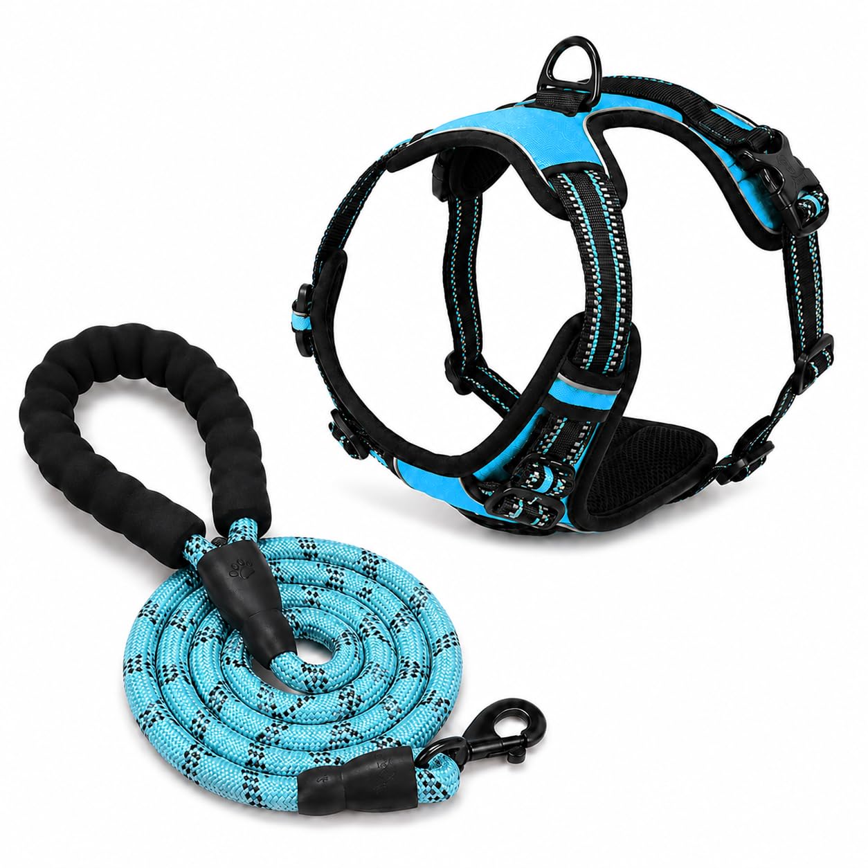 PawSafe No Pull Dog Harness Reflective Adjustable Vest for Medium Large Dogs Breathable Padded Walking Harness with Handle (blue,M)