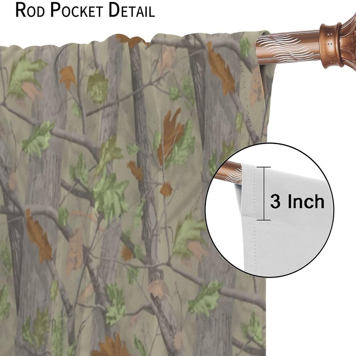 Camouflage Forest Curtain, Forest Green Camouflage Design Pattern Printed Rod Pocket Blackout Window Treatments,for Bedroom Living Room 55" W X 63" L