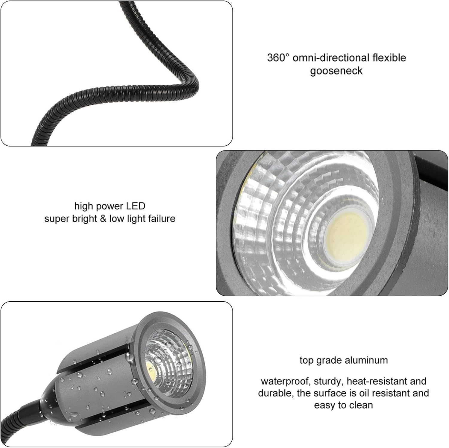 12W LED Working Light Magnetic Base CNC Machine Lathe Light OilResistant Aluminum Black Machine Tool Workshop