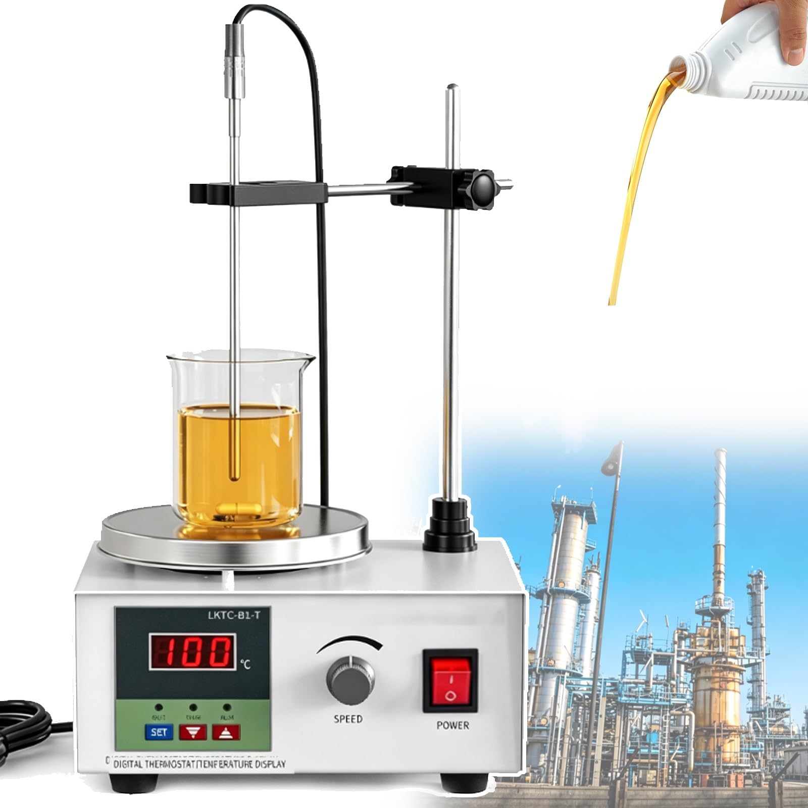 Agitador magnético de 1000ml, material de acero inoxidable, con placa calefactora de 12,5cm de diámetro, velocidad de rotación 0-2600RPM, for agricultura, investigación científica, etc.