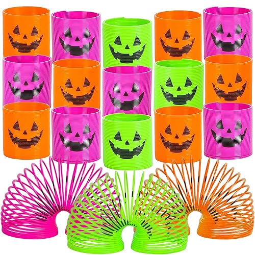 ArtCreativity Jack-O-Lantern Coil Springs, Set of 48, Plastic Pumpkin Mni