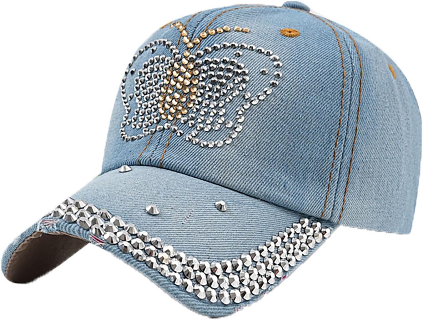 Denim Baseball Cap Rhinestone Sun Visor Hats Adjustable Shiny Bling Jeans Hat for Women Men - Image 3