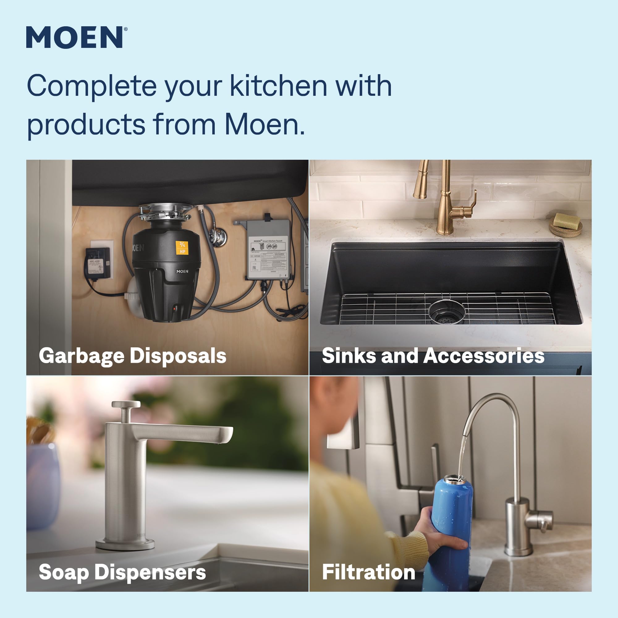 Moen 7864EWBL Robinet de cuisine moderne à une poignée avec capteur d'onde Motionsense élégant et sans contact, noir mat