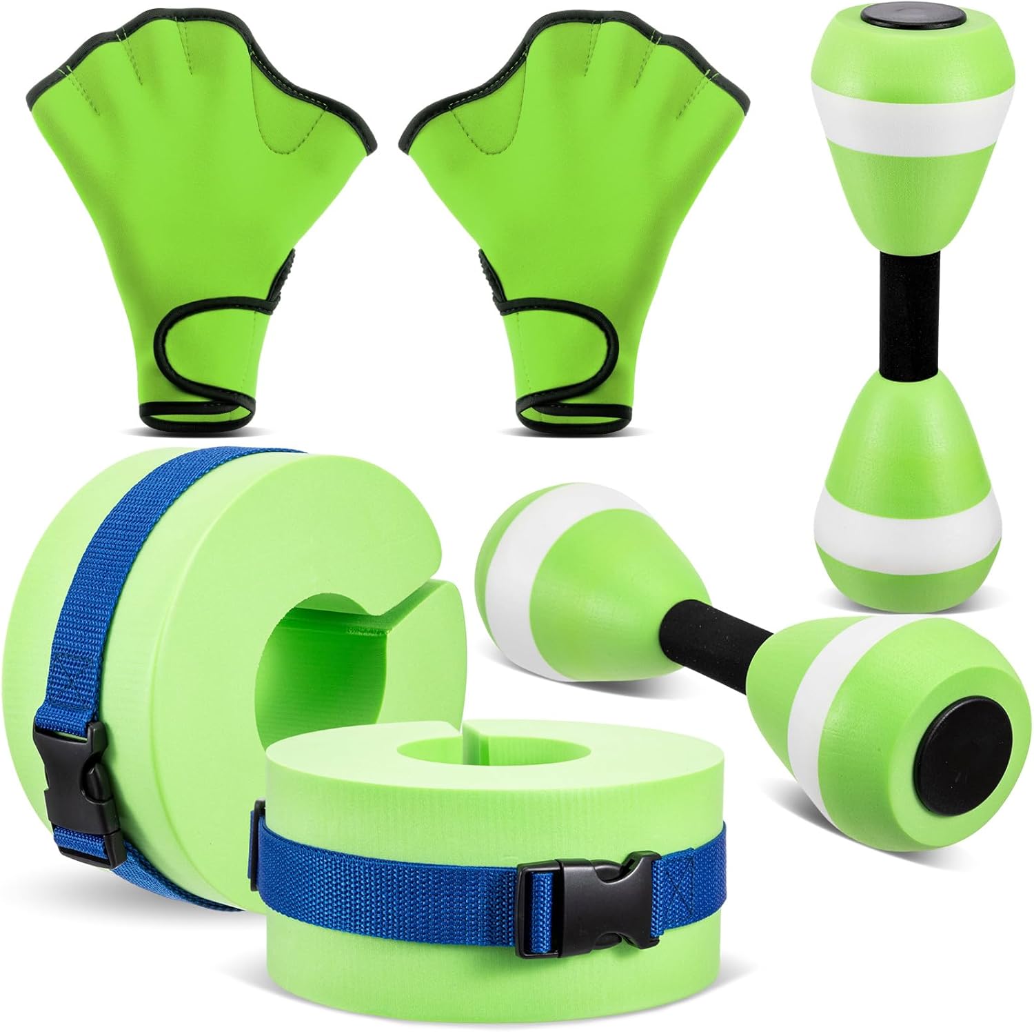 Hungdao Water Aerobics Set for Aquatic Exercise Include Foam Water Dumbbell Swim Aquatic Cuffs Ankle Arm for Sport Swimming Glove Pool Resistance Weights Fitness Equipment for Workout Training