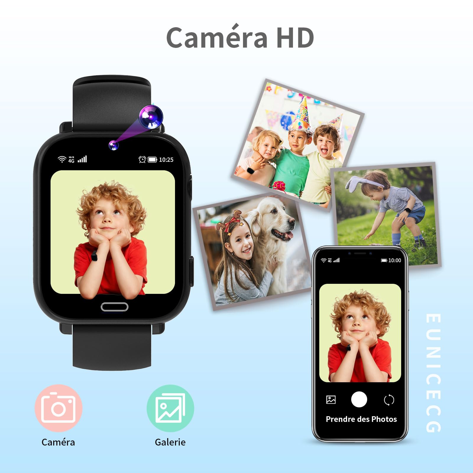 4G Montre Connectée Enfant avec GPS Traceur Téléphone Appel Vidéo | Chat Vocal Jeux Réveil SOS Calculatrice - Digitale Montre Enfant pour Garçon Fille Cadeau Anniversaire