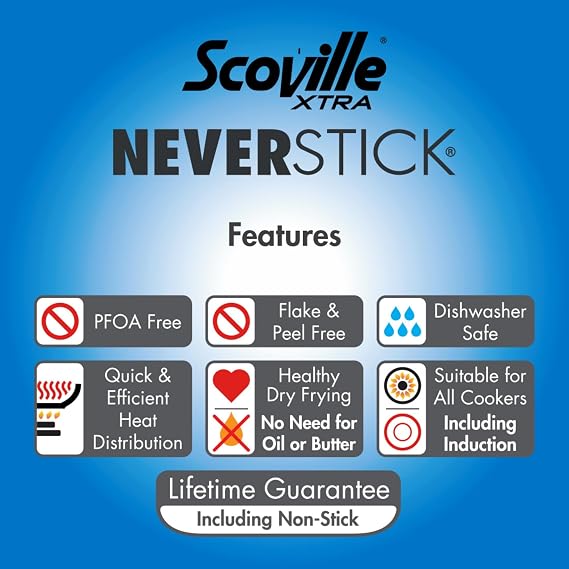 Scoville Xtra 28cm Wok Pan, Deep Non Stick Stir-Fry Pan, NEVERSTICK Coated, Suitable for All Hobs, Dishwasher Safe, Ergonomic Handle, PFOA Free, Toughened Aluminium, Black