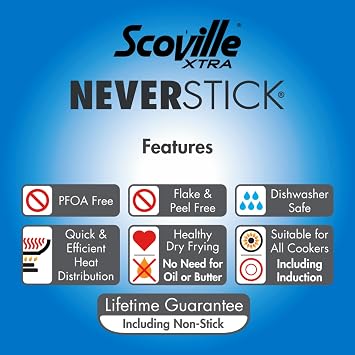 Scoville Xtra 28cm Wok Pan, Deep Non Stick Stir-Fry Pan, NEVERSTICK Coated, Suitable for All Hobs, Dishwasher Safe, Ergonomic Handle, PFOA Free, Toughened Aluminium, Black